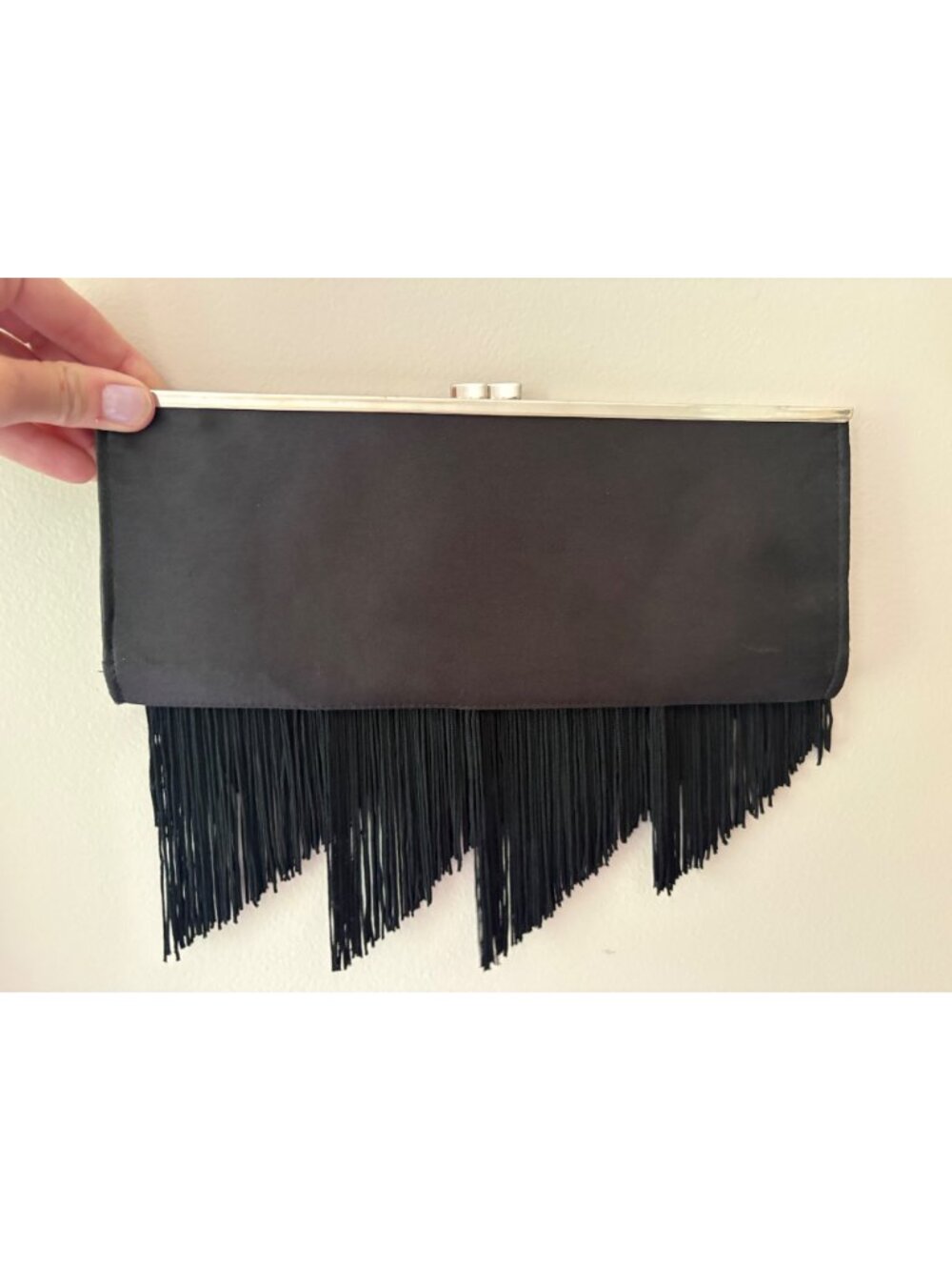 Black Fringe Clutch Evening Bag Convertible Chain Strap Boho Western Glam - Picture 4 of 8